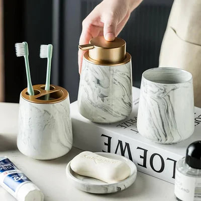 4-delige Badkamerset van Keramiek met Marmerlook