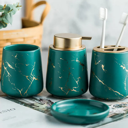 4-delige Badkamerset van Keramiek met Marmerlook