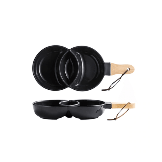 Keramische serveerplate met houten handvat – stijlvol voor borrels en diners